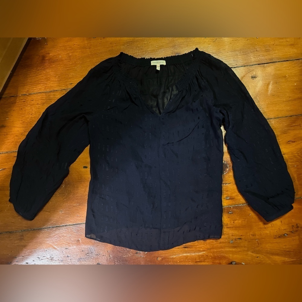 Rebecca Taylor navy blue sheer silk blouse balloon sleeve size 2